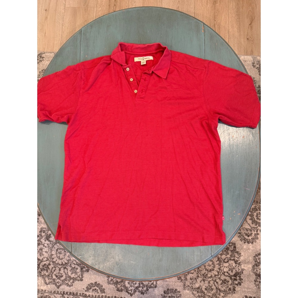 Tommy Bahama Mens Red Silk Cotton Blend Polo Shirt Large T2917 Short Sleeve